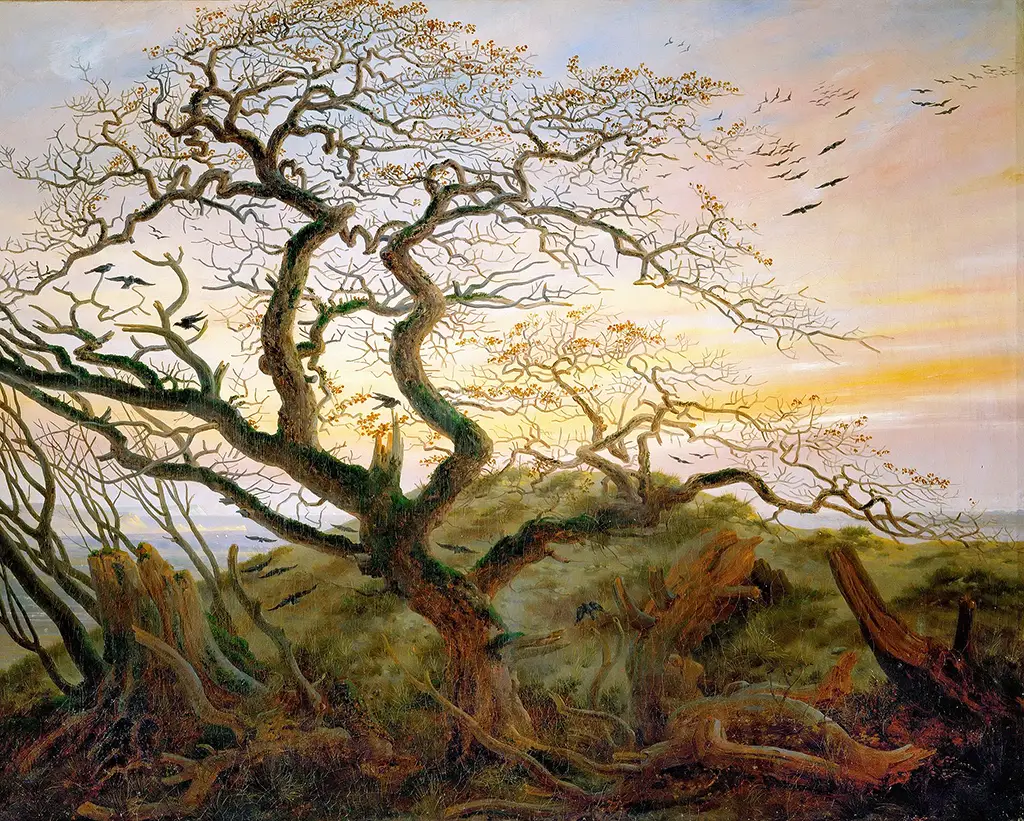 The Tree of Crows in Detail Caspar David Friedrich